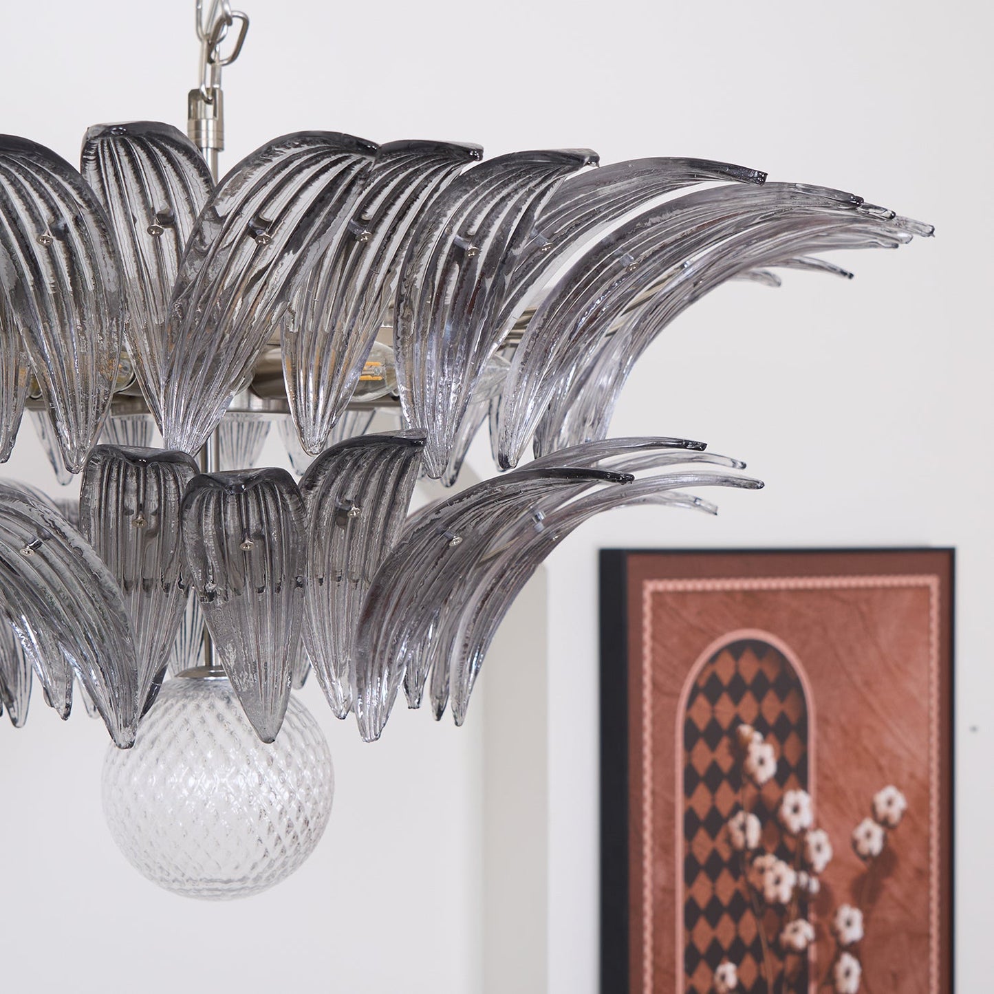 Pavia Glass Chandelier | Metal Frame | Chrome and Grey