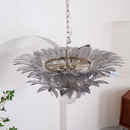 Pavia Glass Chandelier | Metal Frame | Chrome and Grey