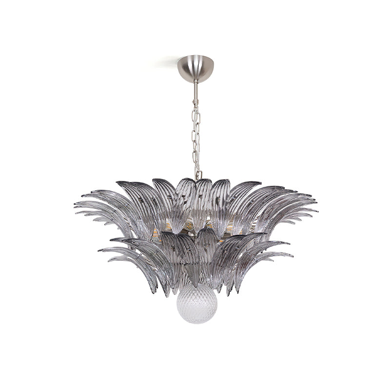 Pavia Glass Chandelier | Metal Frame | Chrome and Grey