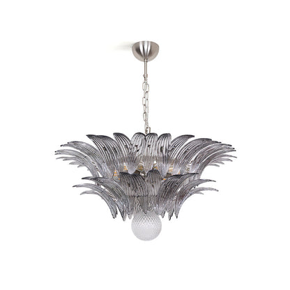 Pavia Glass Chandelier | Metal Frame | Chrome and Grey