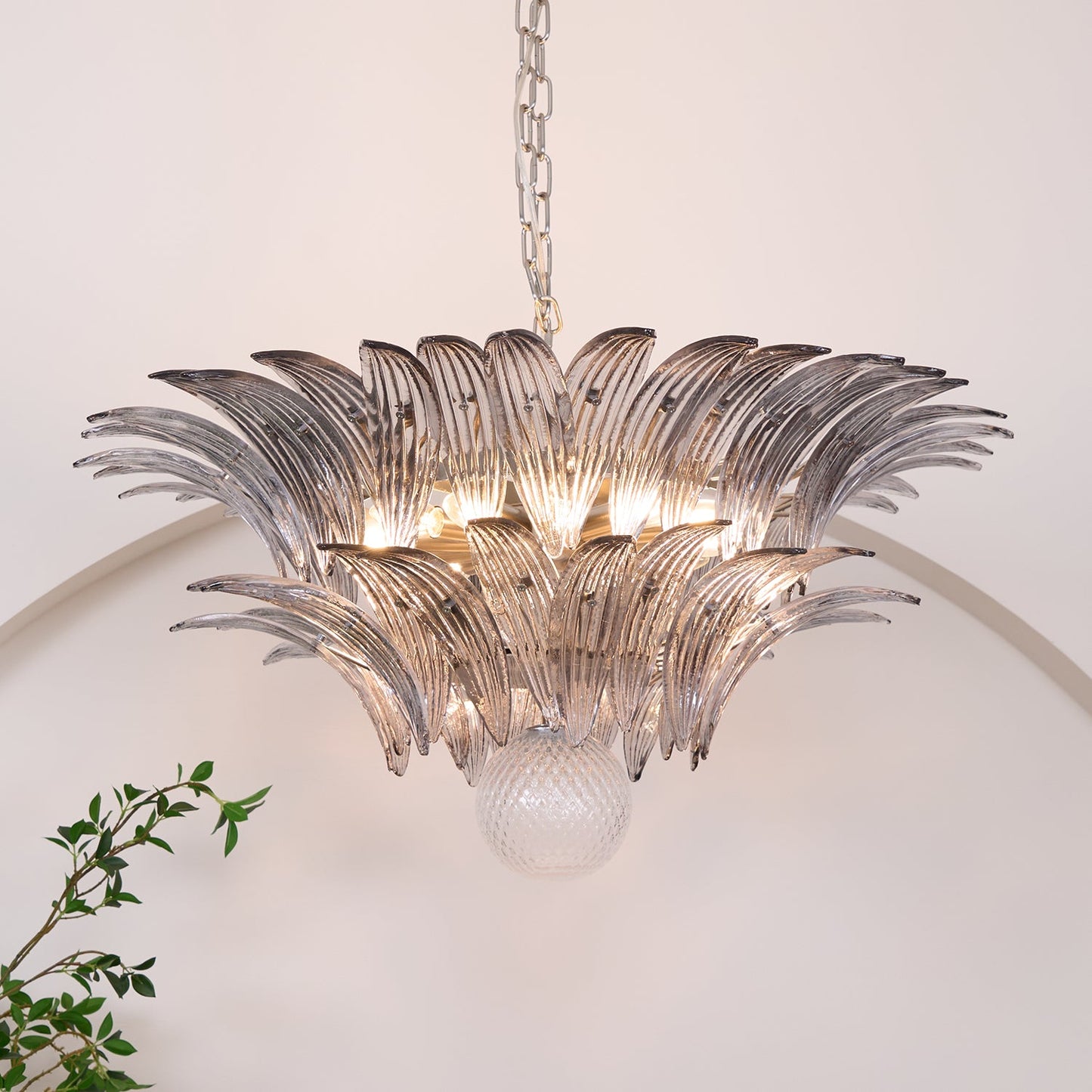 Pavia Glass Chandelier | Metal Frame | Chrome and Grey
