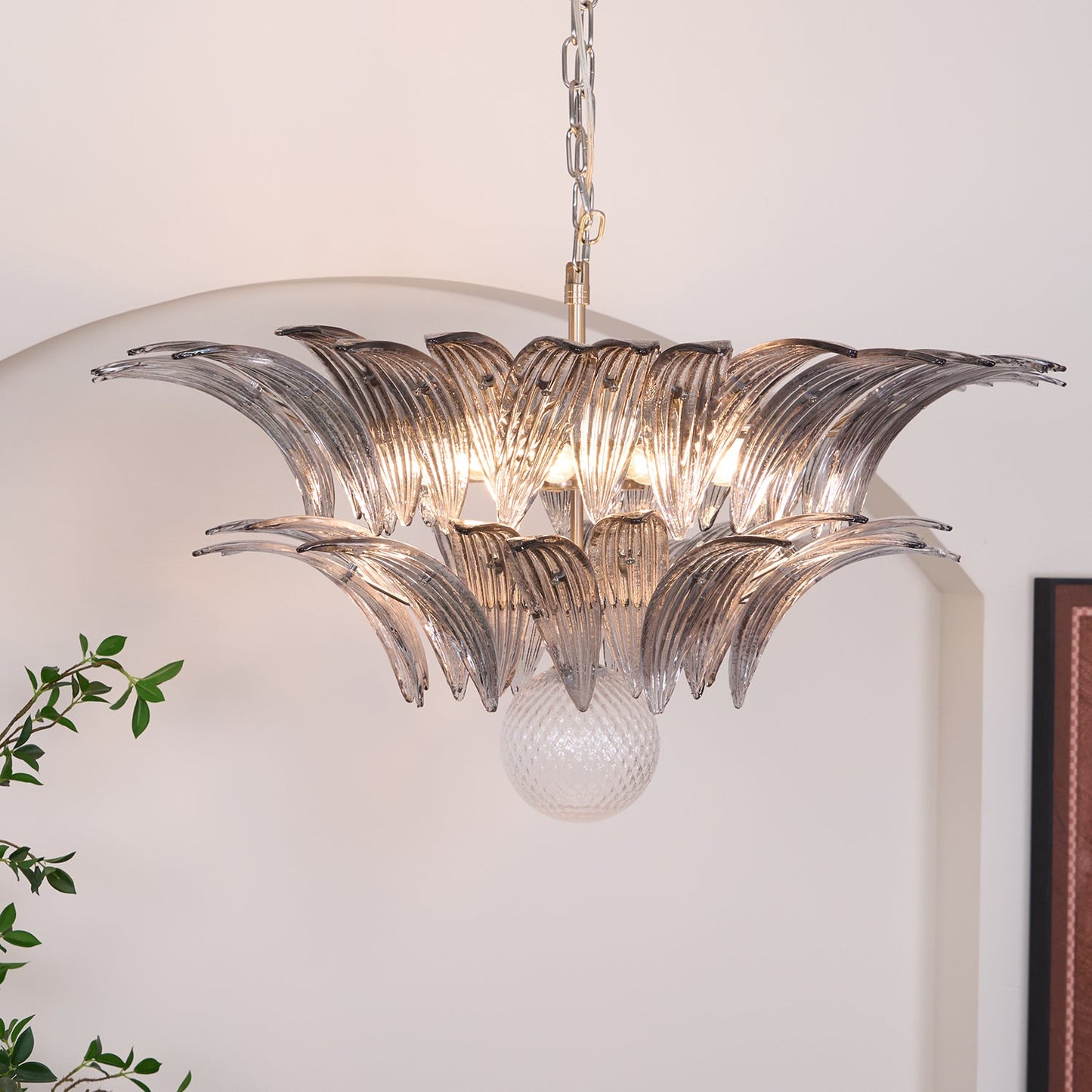 Pavia Glass Chandelier | Metal Frame | Chrome and Grey