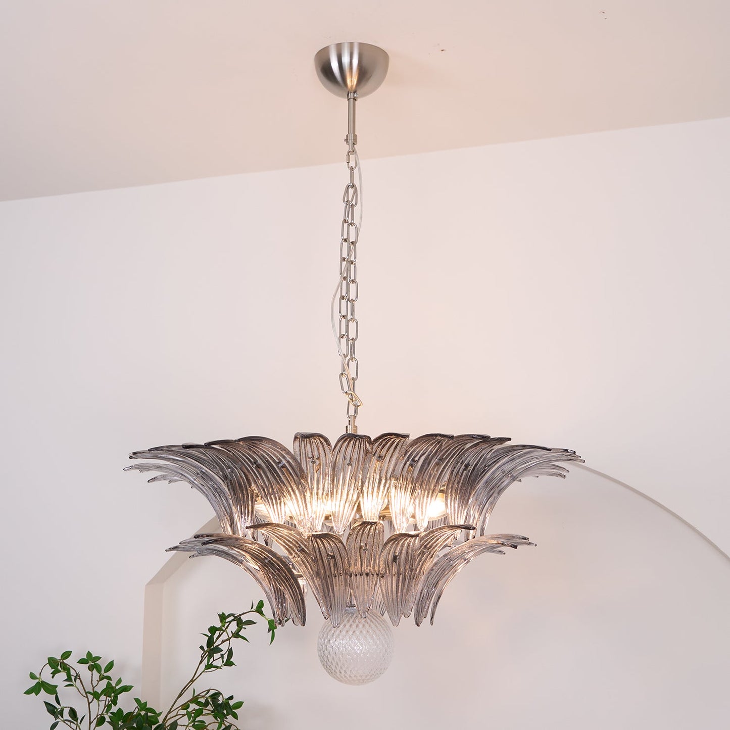 Pavia Glass Chandelier | Metal Frame | Chrome and Grey