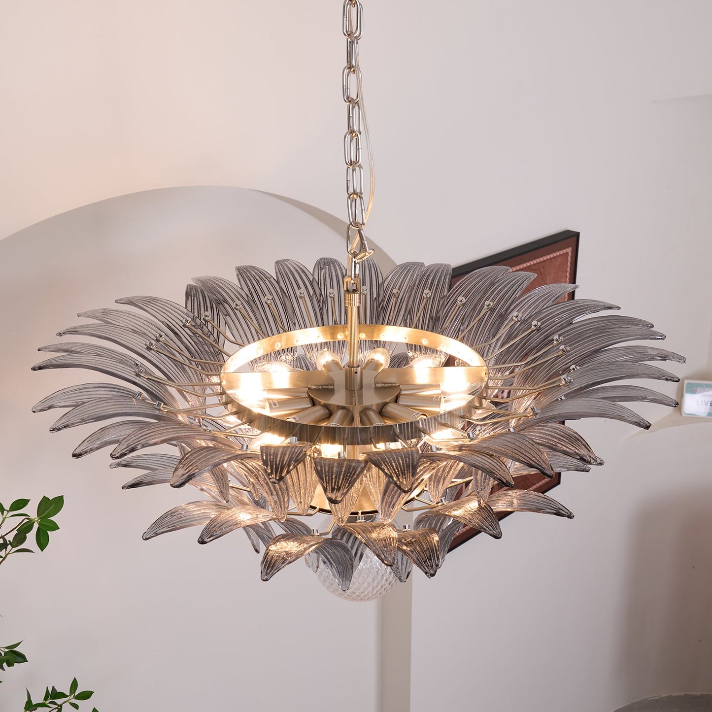 Pavia Glass Chandelier | Metal Frame | Chrome and Grey