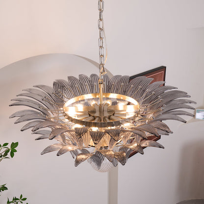 Pavia Glass Chandelier | Metal Frame | Chrome and Grey