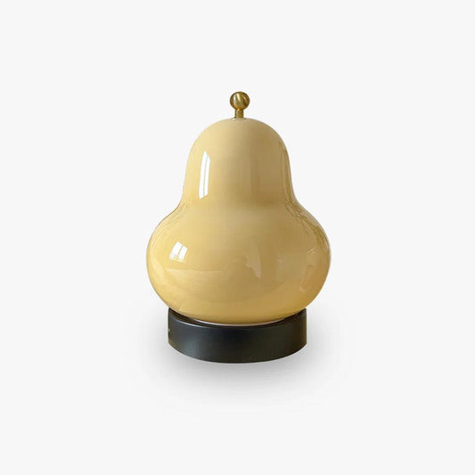 Pear Table Lamp | Vintage Metal & Glass | Gold and Cream