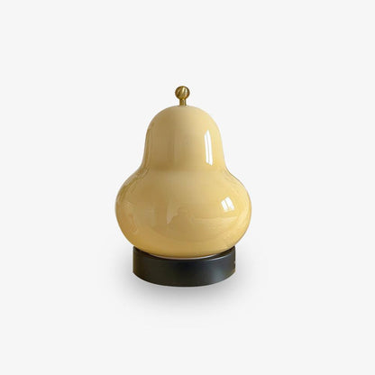 Pear Table Lamp | Vintage Metal & Glass | Gold and Cream