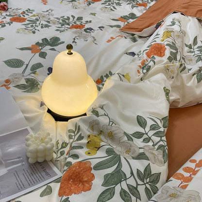 Pear Table Lamp | Vintage Metal & Glass | Gold and Cream