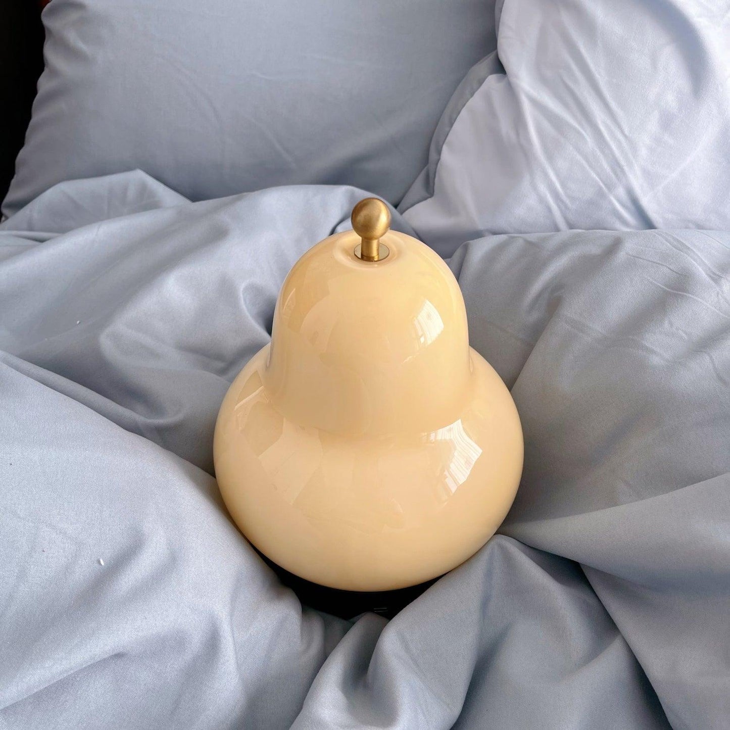 Pear Table Lamp | Vintage Metal & Glass | Gold and Cream