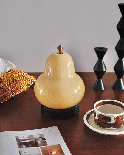 Pear Table Lamp | Vintage Metal & Glass | Gold and Cream