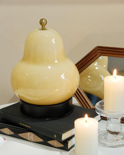 Pear Table Lamp | Vintage Metal & Glass | Gold and Cream