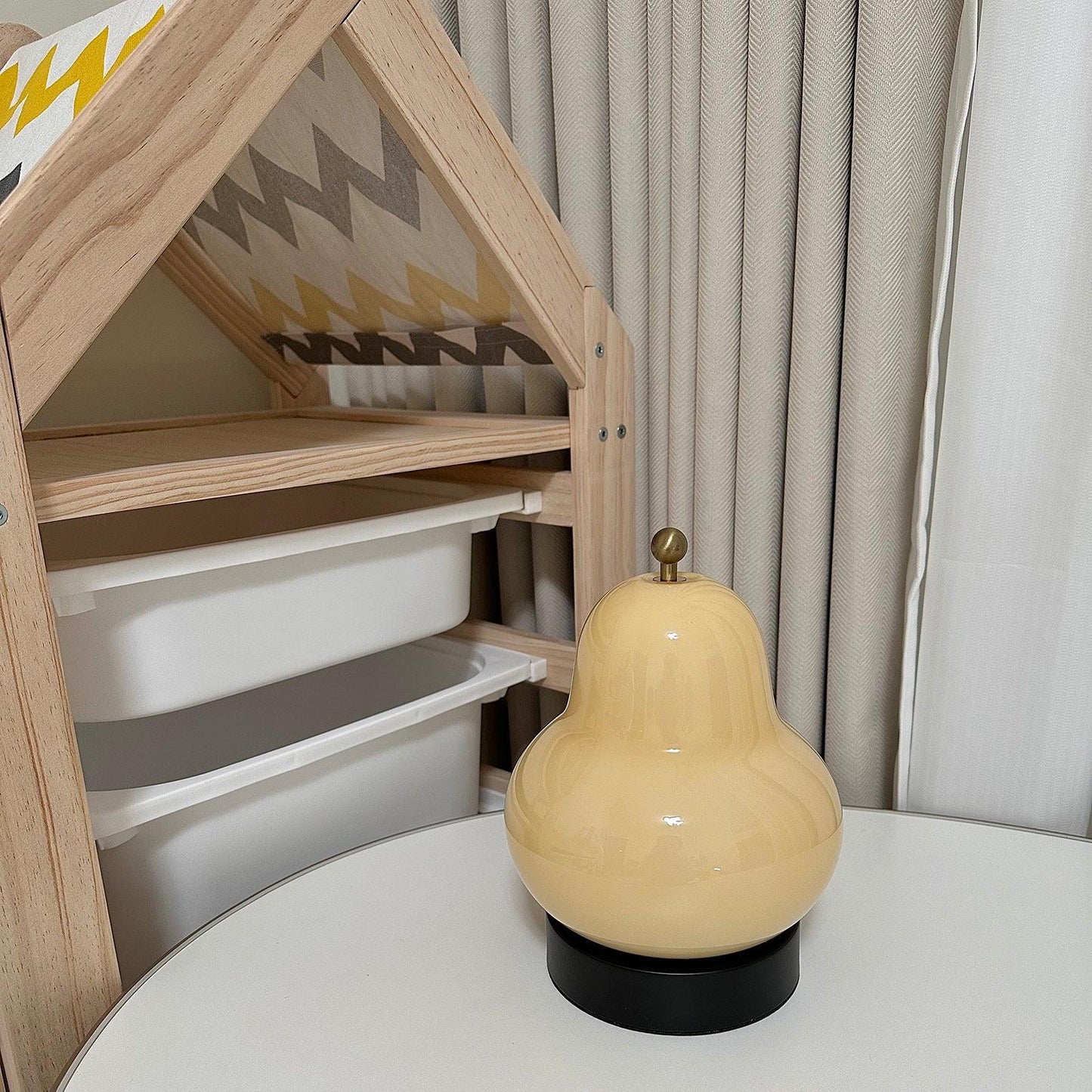 Pear Table Lamp | Vintage Metal & Glass | Gold and Cream