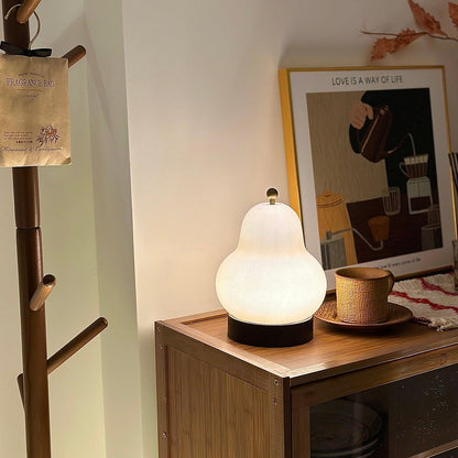 Pear Table Lamp | Vintage Metal & Glass | Gold and Cream