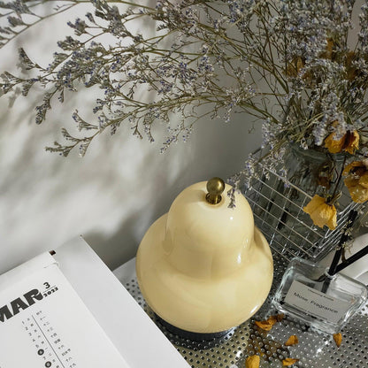 Pear Table Lamp | Vintage Metal & Glass | Gold and Cream