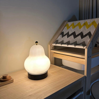 Pear Table Lamp | Vintage Metal & Glass | Gold and Cream