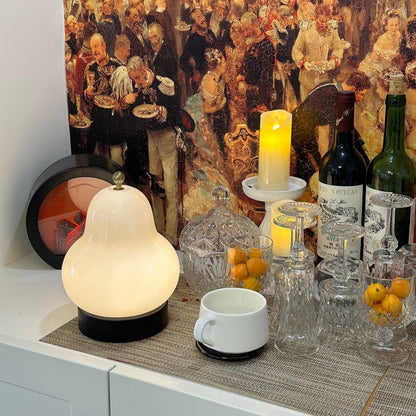Pear Table Lamp | Vintage Metal & Glass | Gold and Cream