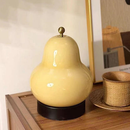 Pear Table Lamp | Vintage Metal & Glass | Gold and Cream