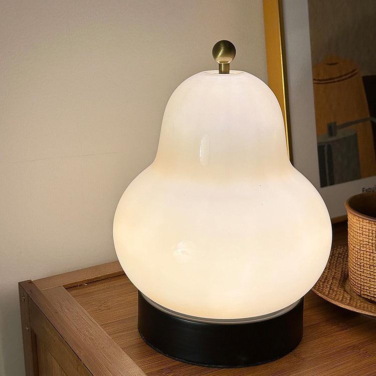 Pear Table Lamp | Vintage Metal & Glass | Gold and Cream