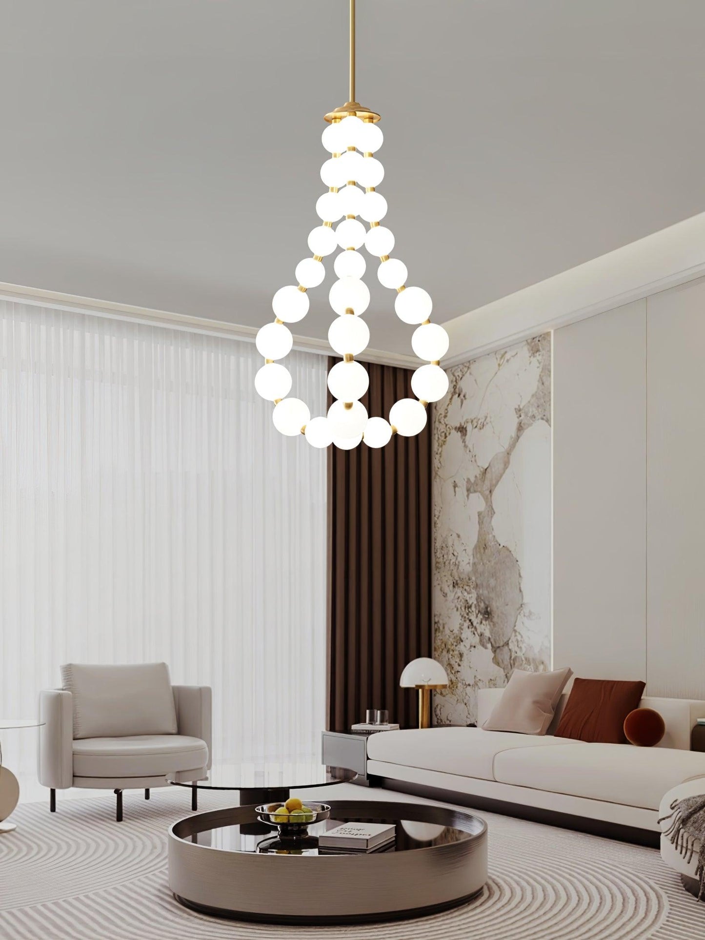 Pearl Necklace Chandelier | Brass & Acrylic | Adjustable Length
