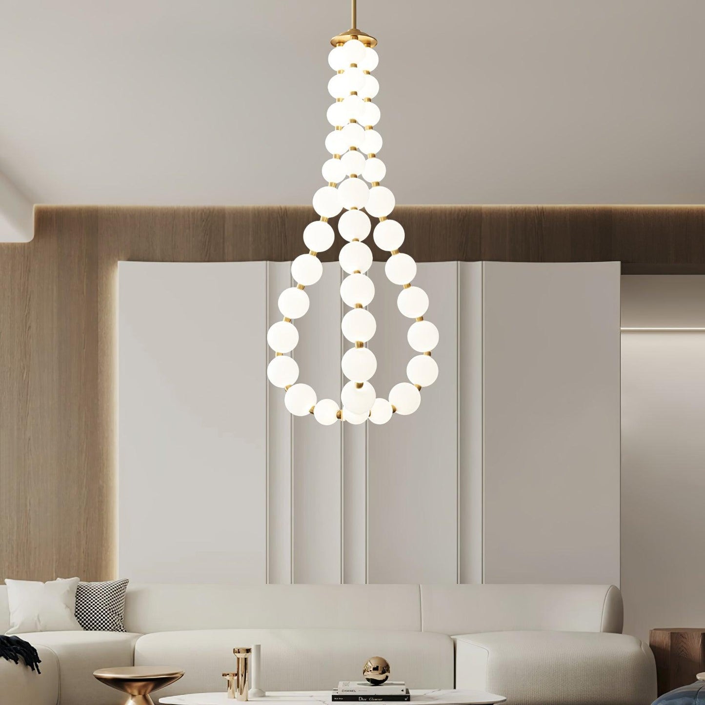 Pearl Necklace Chandelier | Brass & Acrylic | Adjustable Length