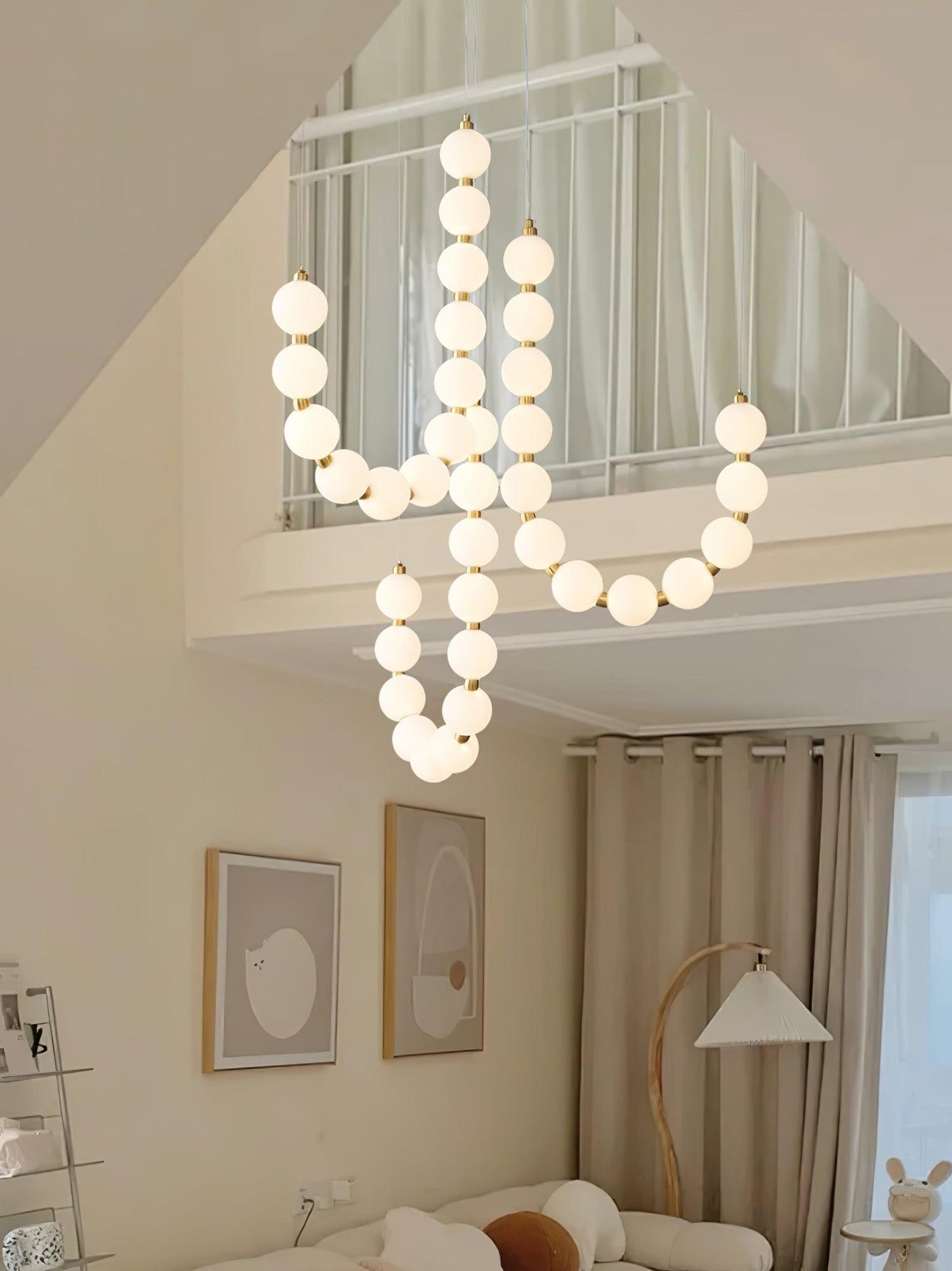 Pearl Necklace Chandelier | Brass & Acrylic | Adjustable Length