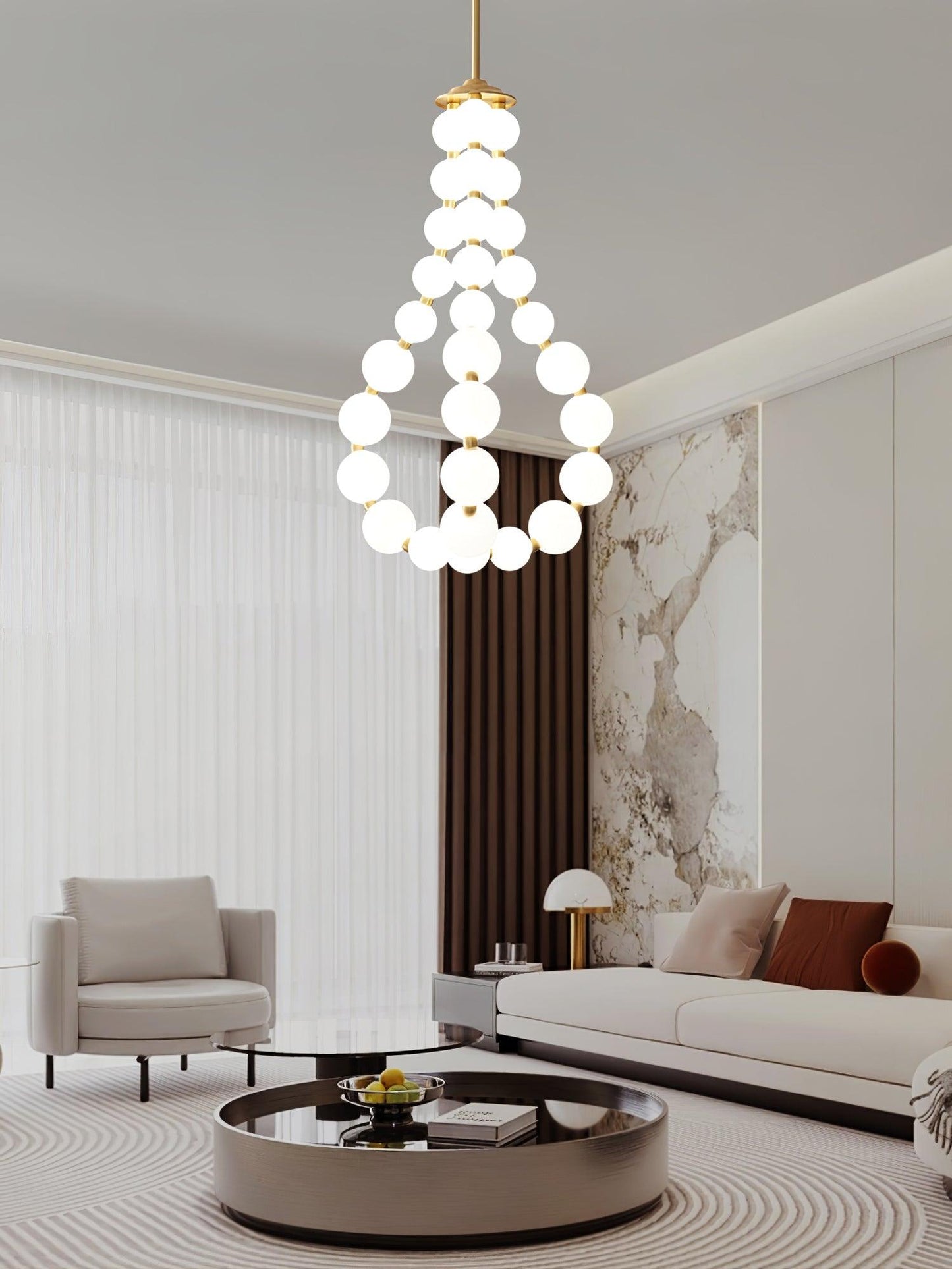 Pearl Necklace Chandelier | Brass & Acrylic | Adjustable Length