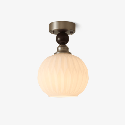 Pearl Sphere Ceiling Lamp | Frosted Glass & Walnut | 18cm Diameter