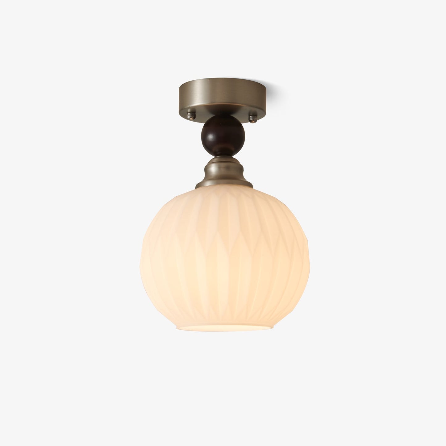 Pearl Sphere Ceiling Lamp | Frosted Glass & Walnut | 18cm Diameter
