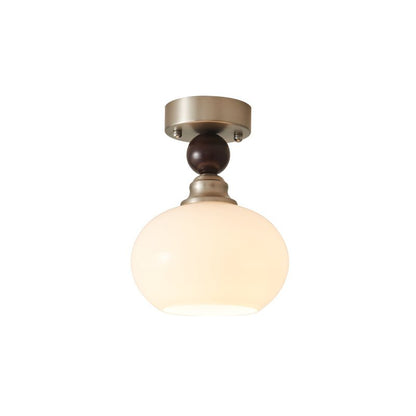 Pearl Sphere Ceiling Lamp | Frosted Glass & Walnut | 18cm Diameter