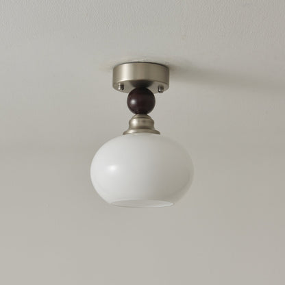 Pearl Sphere Ceiling Lamp | Frosted Glass & Walnut | 18cm Diameter