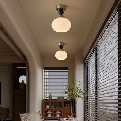 Pearl Sphere Ceiling Lamp | Frosted Glass & Walnut | 18cm Diameter