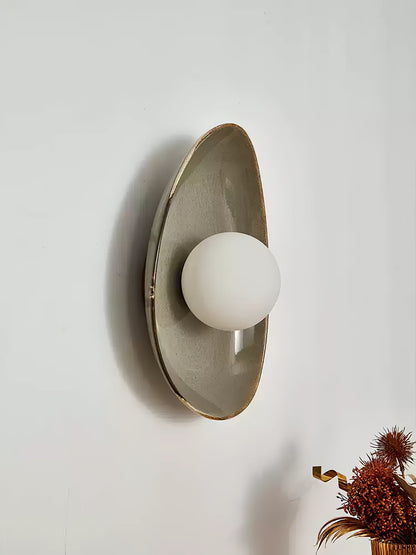 Pebble Tray Wall Lamp | Ceramic & Glass | Taupe & White