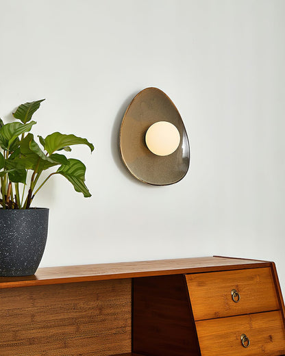 Pebble Tray Wall Lamp | Ceramic & Glass | Taupe & White