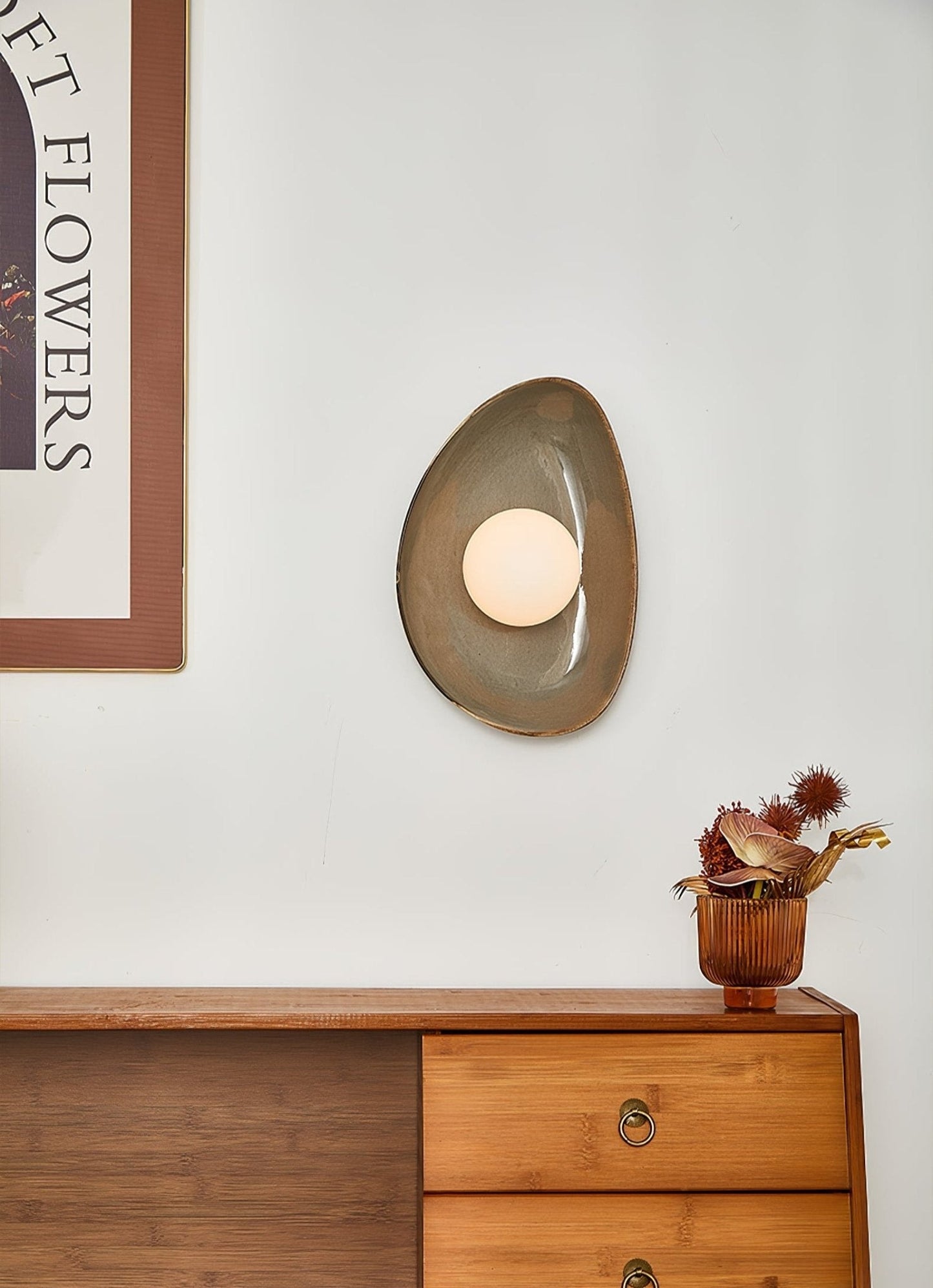 Pebble Tray Wall Lamp | Ceramic & Glass | Taupe & White