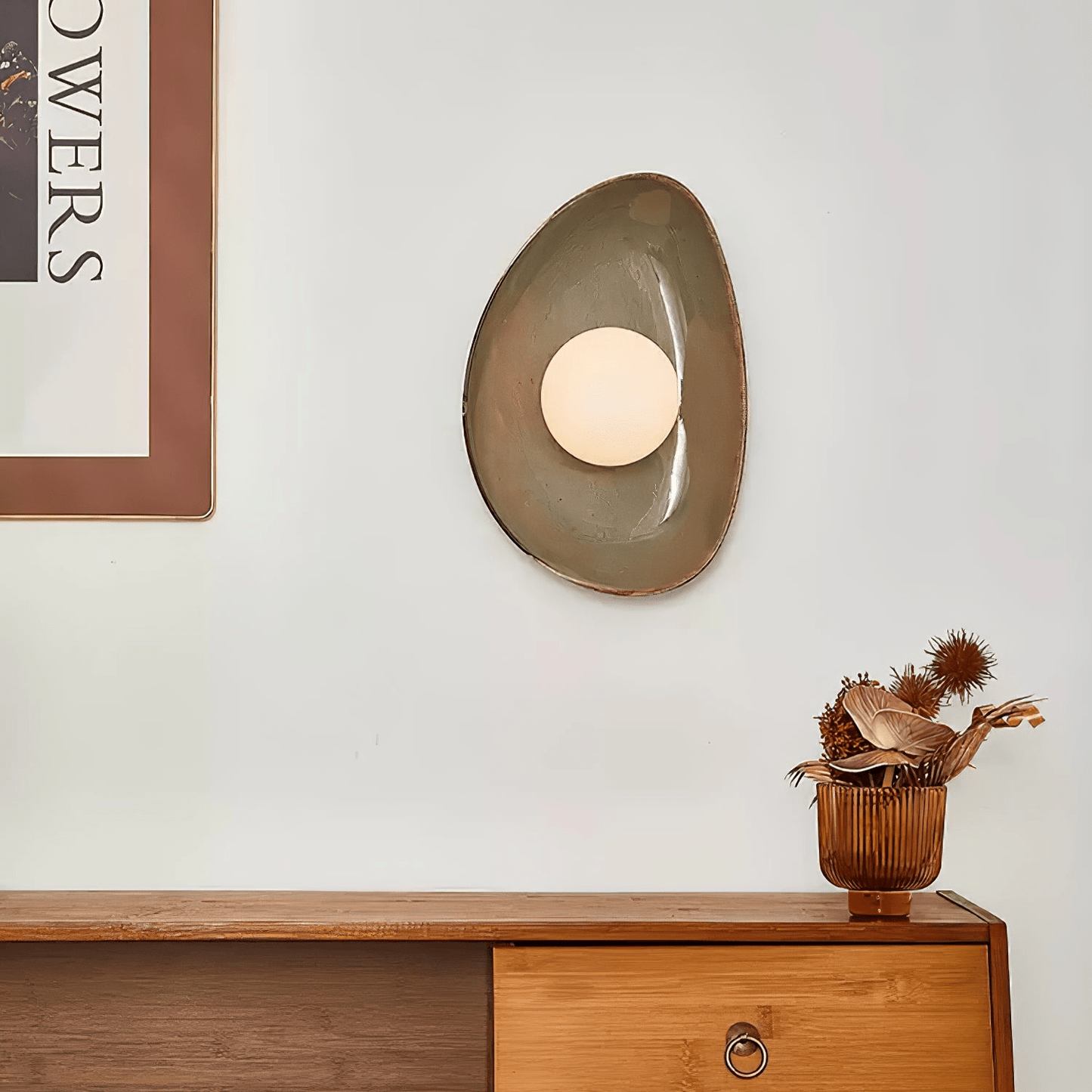 Pebble Tray Wall Lamp | Ceramic & Glass | Taupe & White