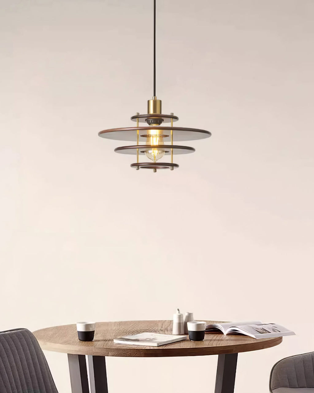 Pendel Pendant Lamp | Wood & Metal | Gold Walnut Finish