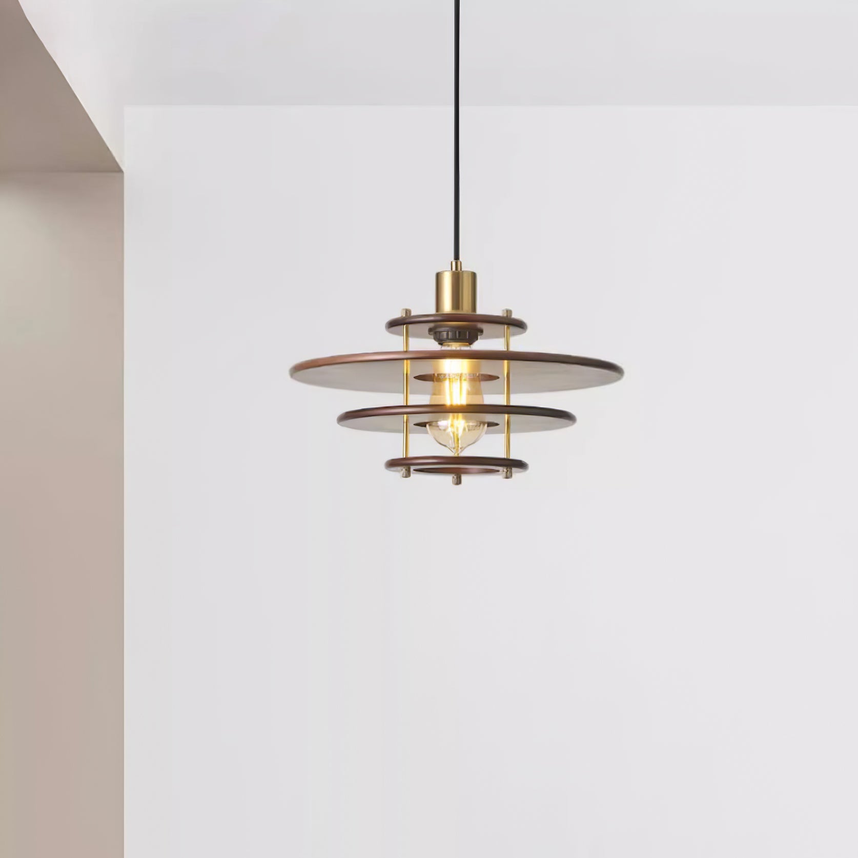 Pendel Pendant Lamp | Wood & Metal | Gold Walnut Finish