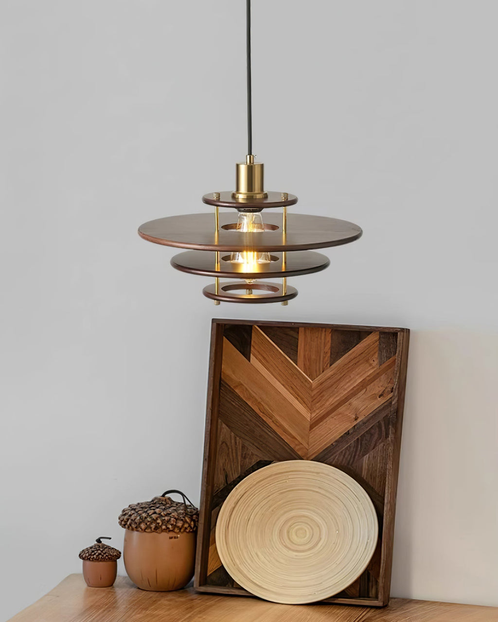 Pendel Pendant Lamp | Wood & Metal | Gold Walnut Finish