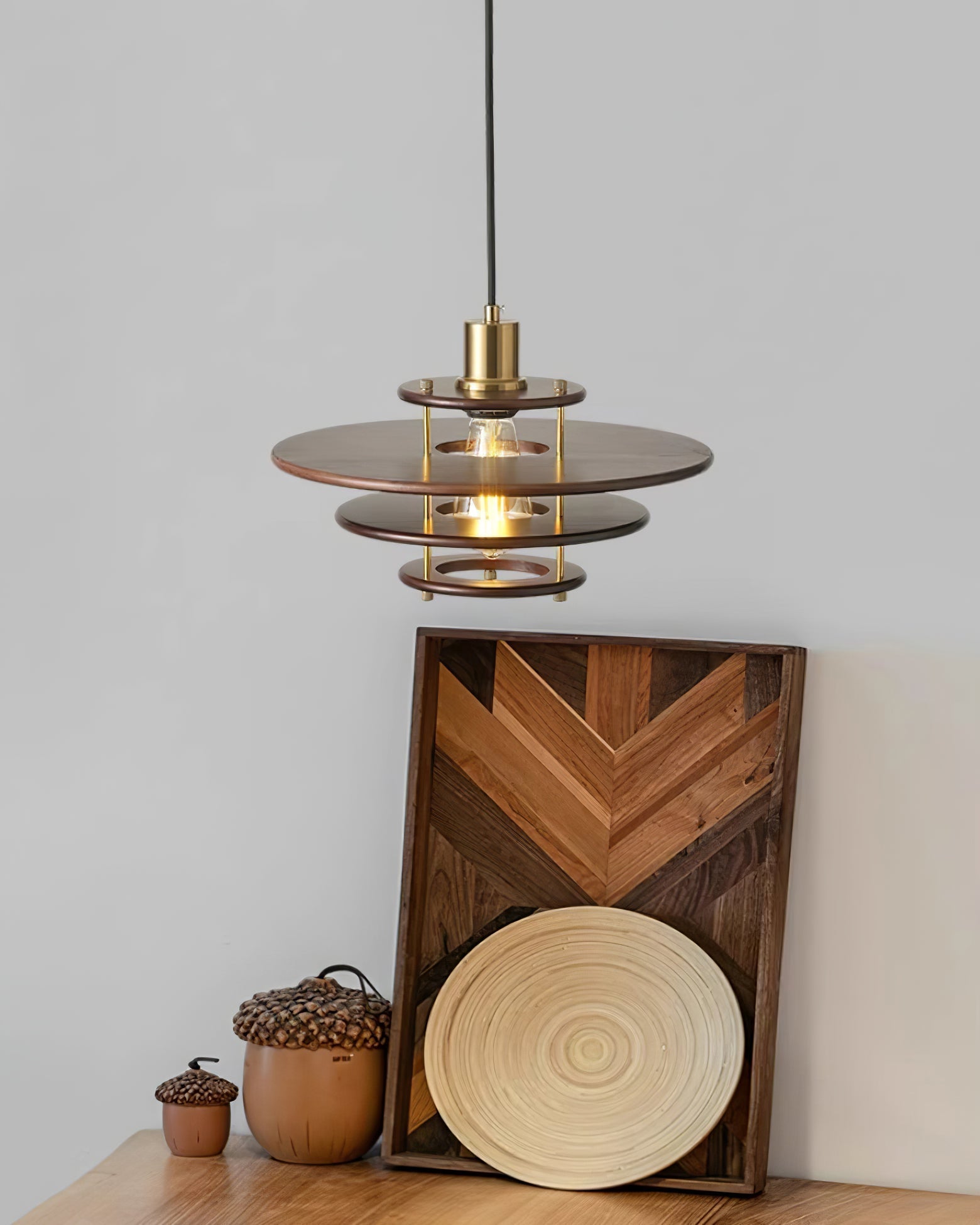 Pendel Pendant Lamp | Wood & Metal | Gold Walnut Finish
