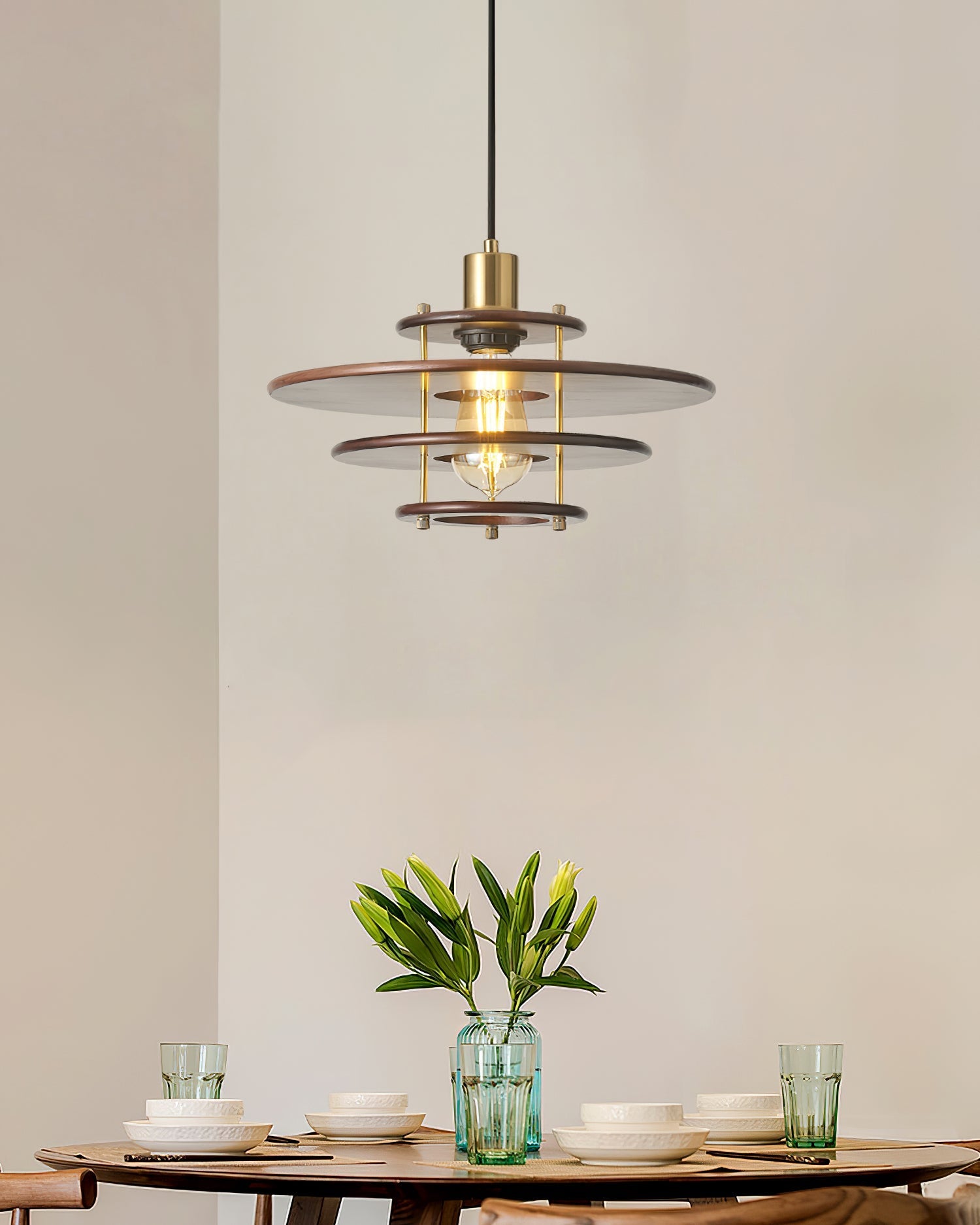 Pendel Pendant Lamp | Wood & Metal | Gold Walnut Finish
