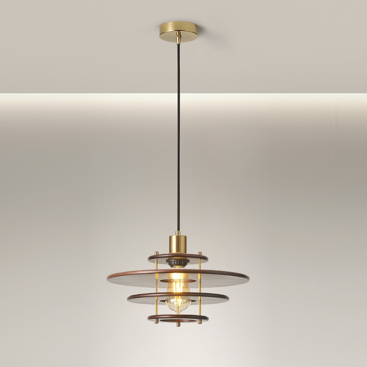 Pendel Pendant Lamp | Wood & Metal | Gold Walnut Finish