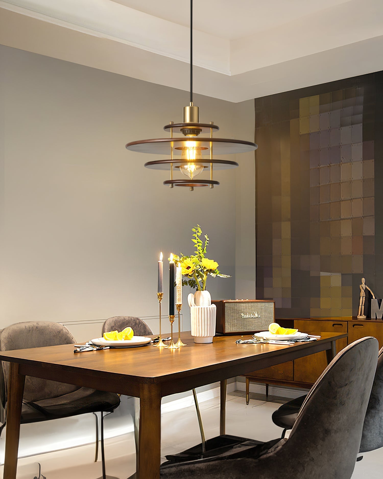 Pendel Pendant Lamp | Wood & Metal | Gold Walnut Finish