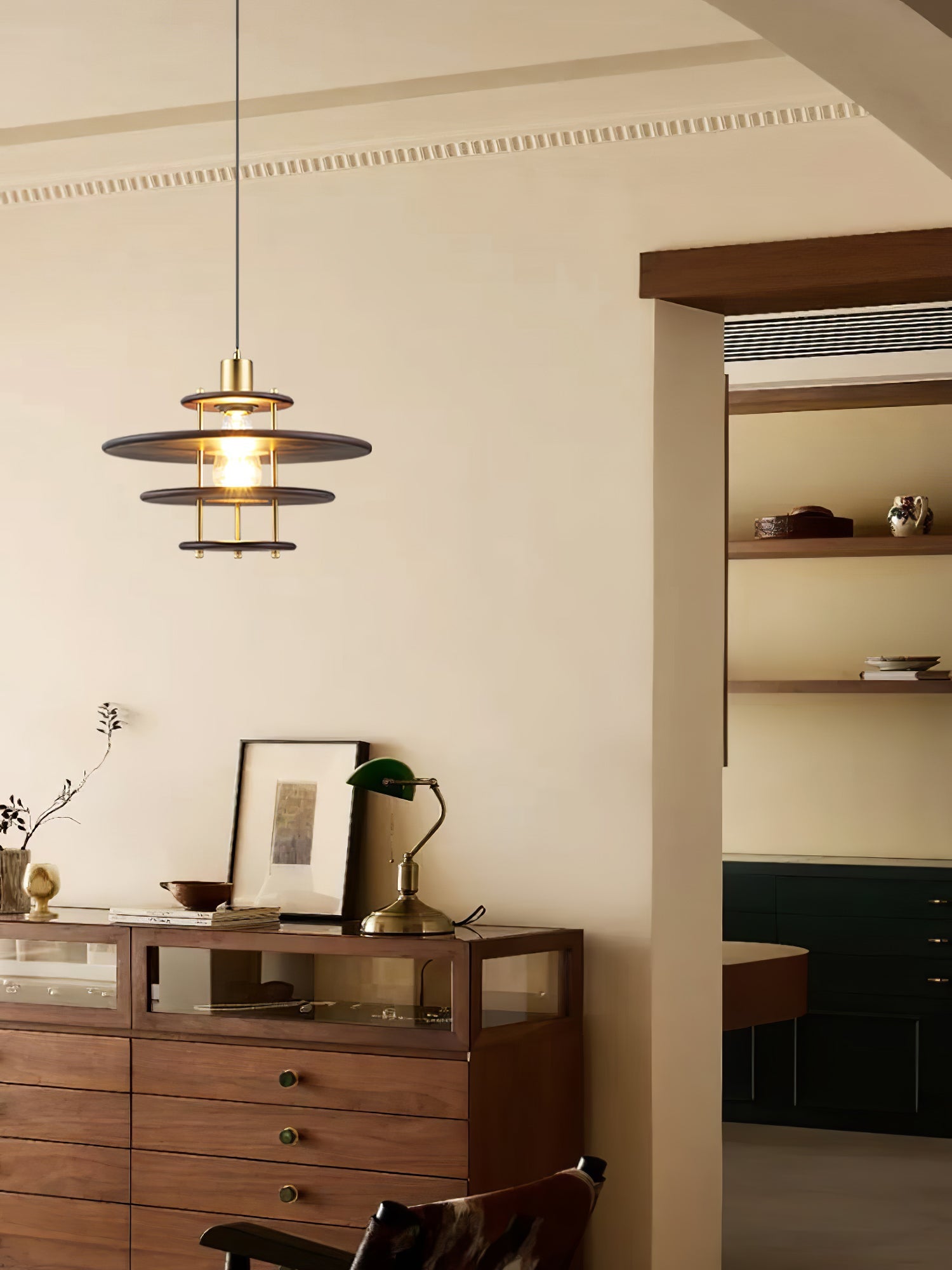 Pendel Pendant Lamp | Wood & Metal | Gold Walnut Finish