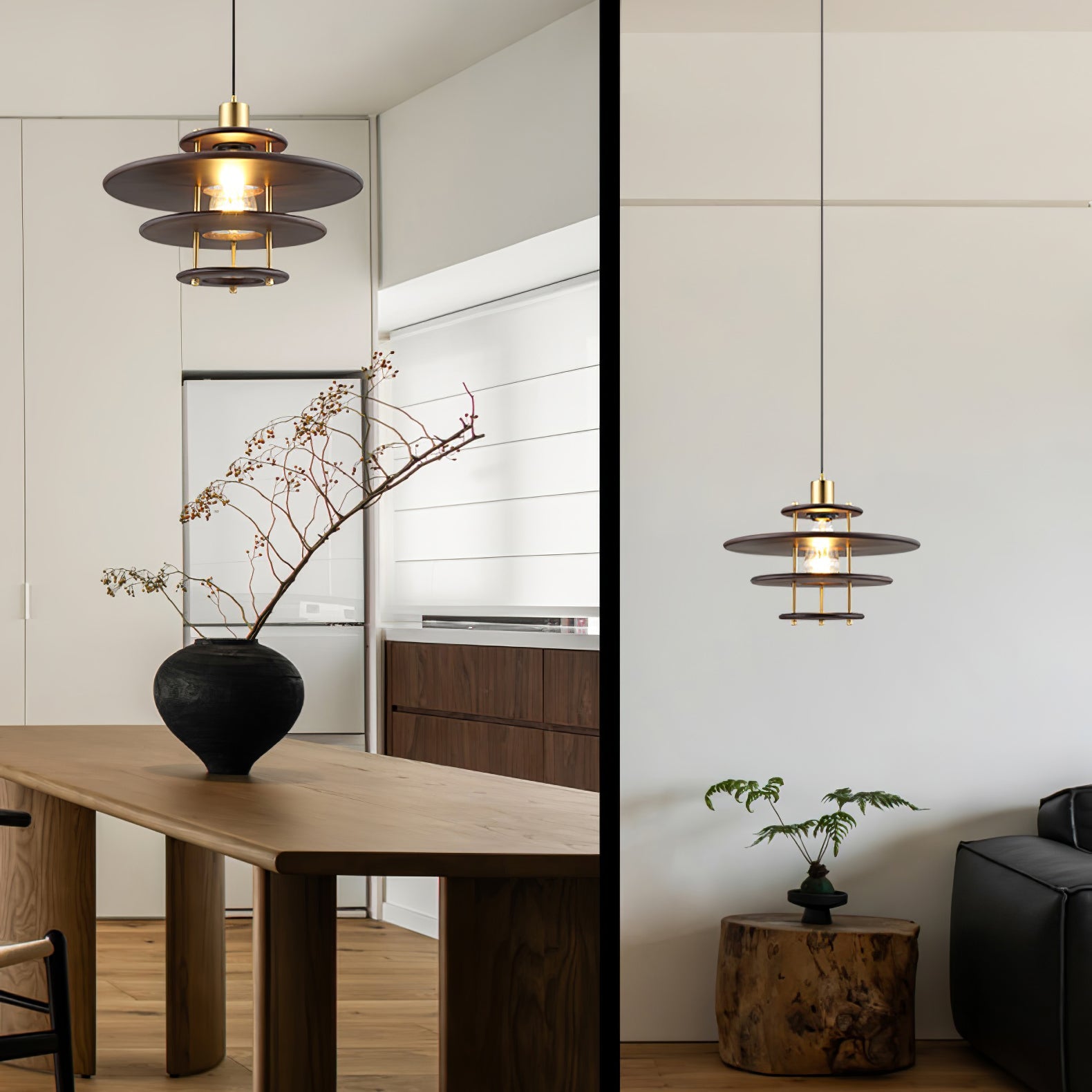 Pendel Pendant Lamp | Wood & Metal | Gold Walnut Finish