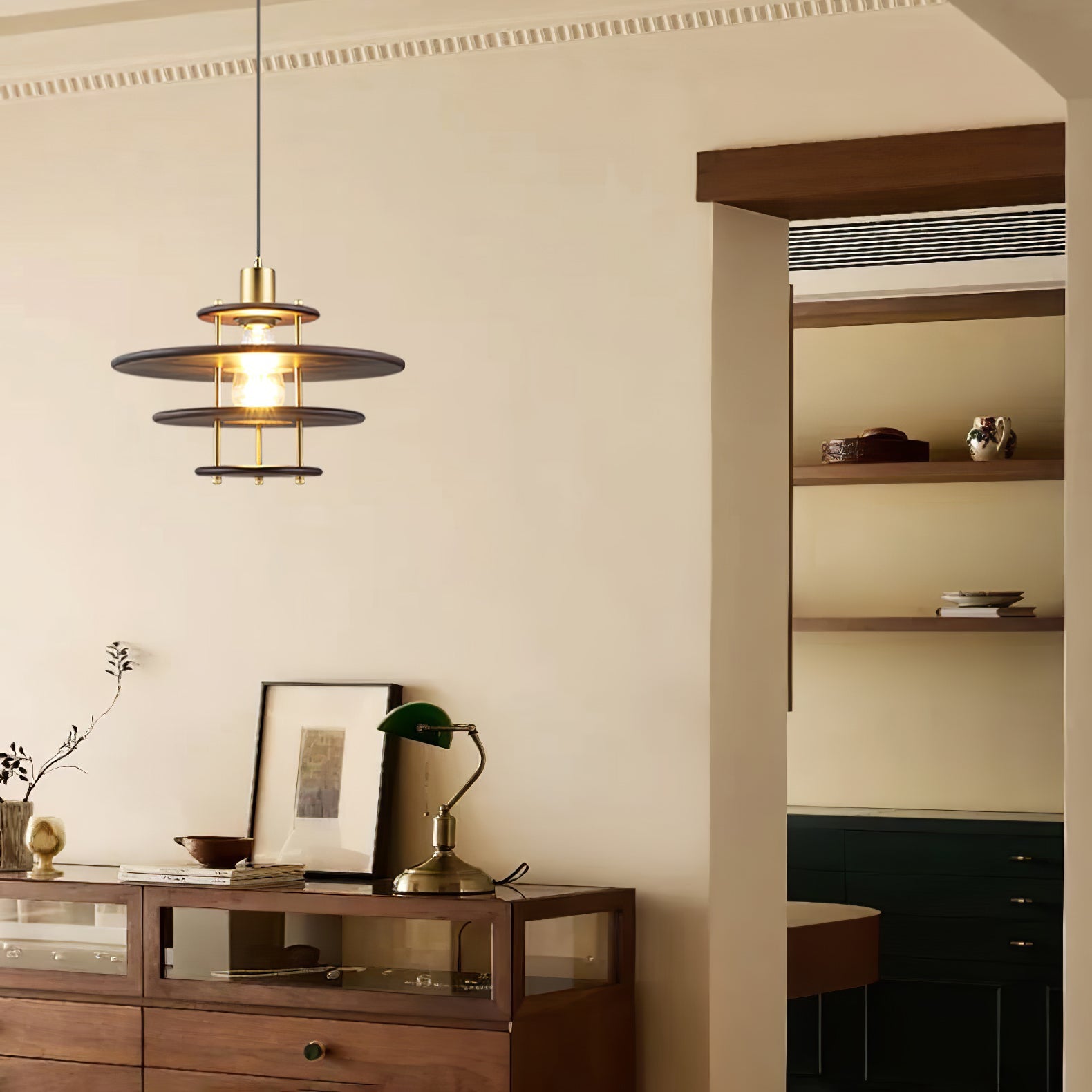 Pendel Pendant Lamp | Wood & Metal | Gold Walnut Finish