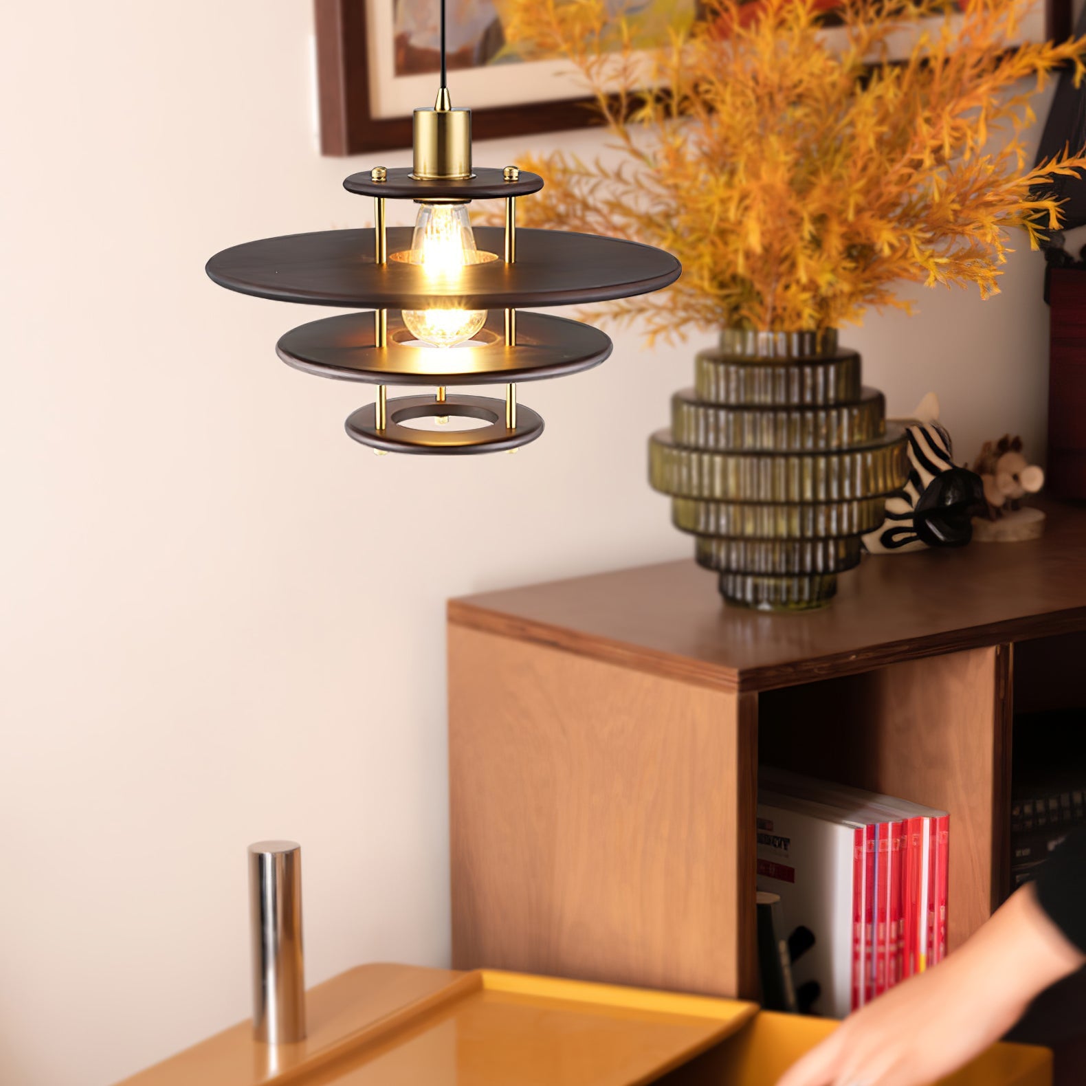 Pendel Pendant Lamp | Wood & Metal | Gold Walnut Finish