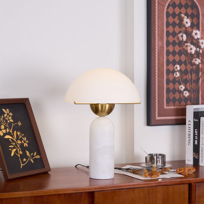Alabaster Table Lamp | Spherical Design | White and Gold | 30cm Diameter