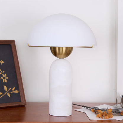 Alabaster Table Lamp | Spherical Design | White and Gold | 30cm Diameter