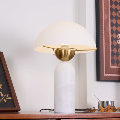 Alabaster Table Lamp | Spherical Design | White and Gold | 30cm Diameter