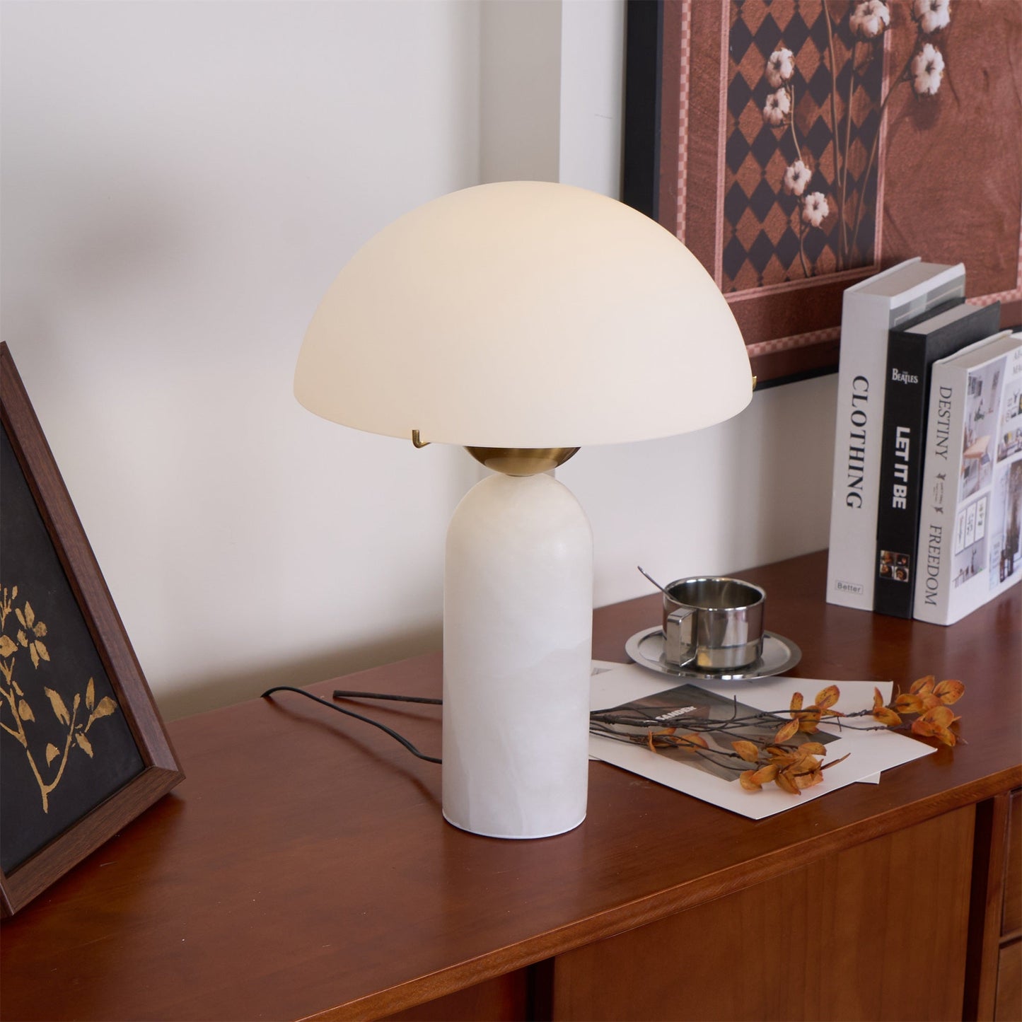Alabaster Table Lamp | Spherical Design | White and Gold | 30cm Diameter